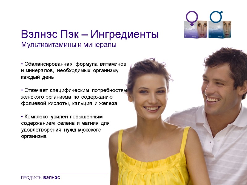 Вэлнэс Пэк – Ингредиенты Мультивитамины и минералы • Сбалансированная формула витаминов  и минералов,